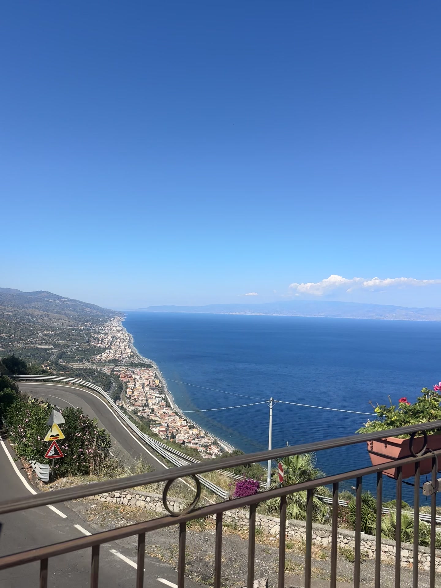 The Sicilian coastline and sea viewed from the terrace